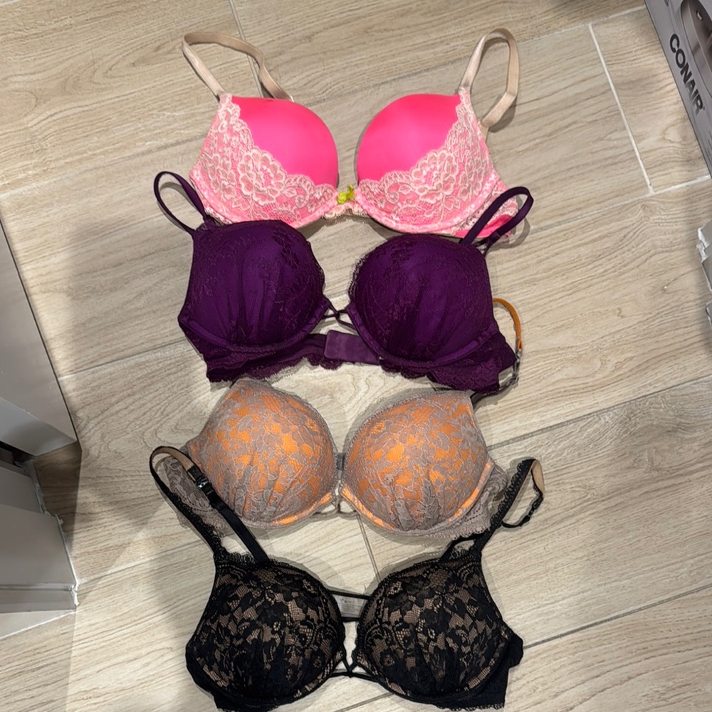 4 Bras for the price of 1 Lace Trim Set  of bras Pink, Purple, Orange, Black